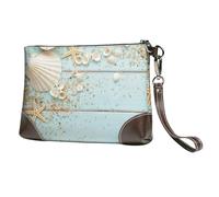 EgoMed Coquillage de Plage Étoile de mer,Sacs à Main en Cuir PU pour Femmes, Pochette à Fermeture éclair, Portefeuille, Sac à Main avec dragonne
