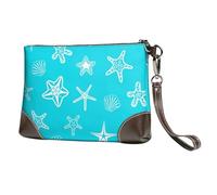 EgoMed Coquillages Étoiles de mer Bleu,Sacs à Main en Cuir PU pour Femmes, Pochette à Fermeture éclair, Portefeuille, Sac à Main avec dragonne