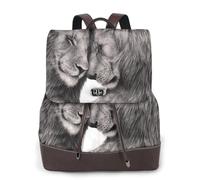 EgoMed Couples de lions noirs et blancs,Sac à dos imperméable pour femme, sac à dos de voyage léger en cuir PU tendance