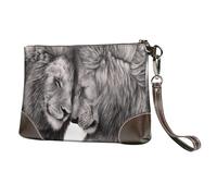 EgoMed Couples de Lions Noirs et Blancs,Sacs à Main en Cuir PU pour Femmes, Pochette à Fermeture éclair, Portefeuille, Sac à Main avec dragonne