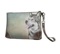 EgoMed Dessin de Portrait de Chien Malamute d'Alaska,Sacs à Main en Cuir PU pour Femmes, Pochette à Fermeture éclair, Portefeuille, Sac à Main avec dragonne