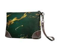 EgoMed Émeraude Vert foncé Tons de Terre Marbre doré,Sacs à Main en Cuir PU pour Femmes, Pochette à Fermeture éclair, Portefeuille, Sac à Main avec dragonne
