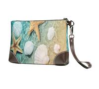 EgoMed Étoile de mer de Plage Pétoncle,Sacs à Main en Cuir PU pour Femmes, Pochette à Fermeture éclair, Portefeuille, Sac à Main avec dragonne