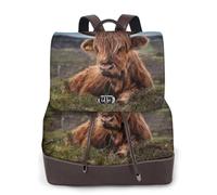 EgoMed Herbe à vache des Highlands,Sac à dos imperméable pour femme, sac à dos de voyage léger en cuir PU tendance