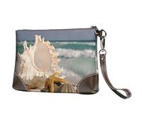 EgoMed Imprimé étoiles de mer et Coquillages de Plage,Sacs à Main en Cuir PU pour Femmes, Pochette à Fermeture éclair, Portefeuille, Sac à Main avec dragonne