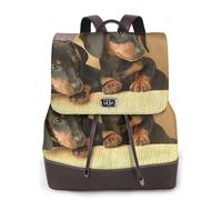 EgoMed Imprimé mignon de deux teckels,Sac à dos imperméable pour femme, sac à dos de voyage léger en cuir PU tendance