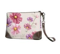 EgoMed Motif de Fleur de Cosmos dessiné à la Main,Sacs à Main en Cuir PU pour Femmes, Pochette à Fermeture éclair, Portefeuille, Sac à Main avec dragonne