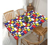 EgoMed Nappe, Nappe ajustée imperméable, Couverture de Table à Bords élastiques 5 Pieds pour la Cuisine,Impression de Motifs Mondrian