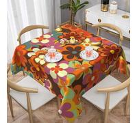 EgoMed Nappes, couvertures de Table lavables en Nappe de 152 cm pour la fête de la Salle à Manger de la Cuisine,Imprimé Floral coloré rétro des années 70