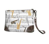 EgoMed Notes de Musique Saxophones,Sacs à Main en Cuir PU pour Femmes, Pochette à Fermeture éclair, Portefeuille, Sac à Main avec dragonne