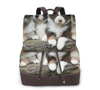 EgoMed Quatuor de petits chiots bergers australiens,Sac à dos imperméable pour femme, sac à dos de voyage léger en cuir PU tendance
