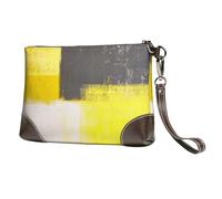 EgoMed Simplement Moderne, Abstrait Gris et Jaune,Sacs à Main en Cuir PU pour Femmes, Pochette à Fermeture éclair, Portefeuille, Sac à Main avec dragonne