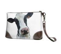 EgoMed Tête de Vache drôle d'animal Noir et Blanc,Sacs à Main en Cuir PU pour Femmes, Pochette à Fermeture éclair, Portefeuille, Sac à Main avec dragonne