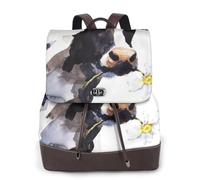 EgoMed Vache avec une marguerite,Sac à dos imperméable pour femme, sac à dos de voyage léger en cuir PU tendance