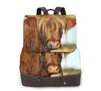 EgoMed Vache des Highlands imprimée,Sac à dos imperméable pour femme, sac à dos de voyage léger en cuir PU tendance
