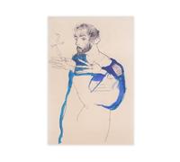 Egon Schiele - Impression sur toile de Gustav Klimt in A Blue Painter's Smock - Décoration murale pour chambre à coucher, bureau, chambre, cadeau sans cadre, 40,6 x 61 cm (40 cm)