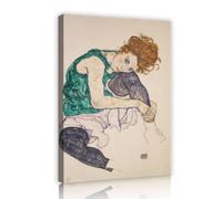 Egon Schiele Seated Woman with Bent Knees Impression sur Toile, Classique Vintage Ligne Figure Peinture à l'Huile Réplique Art Mural pour Salon Chambre Cadre Intérieur 85x120cm