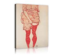 Egon Schiele Woman in Red Stockings Impression sur Toile, Expressionnisme Croquis Portrait Réplique Art Mural pour Salle à Manger Bureau Décor Cadre Intérieur 20x30cm