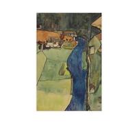 Egon-Schieles City on the Blue River (Krumau) Impression sur toile Décoration murale pour salon, chambre à coucher, style sans cadre, 50 x 75 cm