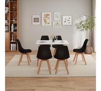 EGOONM Ensemble Table et Chaises de Cuisine, Table à Manger Rectangulaire de 110 cm avec 6 Chaises, Idéal pour la Salle à Manger, Le Salon et Le Bureau (Blanc + Noir)
