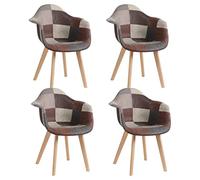 EGOONM Lot de 4 fauteuils Patchwork, chaises de Salle à Manger en Lin, idéal pour Salle à Manger, Salon, café, etc. (Marron)
