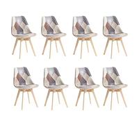 EGOONM Lot de 8 Chaises de Salle à Manger, Chaises de Style Nordique, Chaises de Cuisine en Patchwork, Chaises de Salle à Manger en Tissu (Gris-Cuir PU)