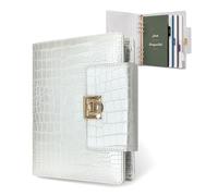 EGOSUNNY Agenda A5 en cuir synthétique gaufré crocodile 14,7 x 21,1 cm, classeur rechargeable à 6 anneaux avec 80 feuilles, intercalaires et stylo à bille en métal élégant - Organiseur élégant pour le