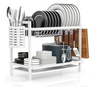 Egoutoire Vaisselle Cuisine Blanc à 2 Niveaux avec Égouttoir Support pour Couverts Planche À Découper sur Évier Égouttoir À Vaisselle pour Assiette D'égouttoir à Vaisselle Compact à pour la Cuisine