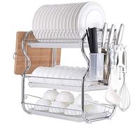 Egoutoire Vaisselle Cuisine INOX, Grande Capacité Égouttoir à Vaisselle Cuisine à 2 Niveaux, avec Bac Récupération Amovible et Crochets (42*25*43.5cm, support pour planche à découper)