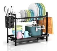 Egoutoire Vaisselle Cuisine Noir à 2 Niveaux avec Égouttoir Support pour Couverts, Planche À Découper sur Évier, Égouttoir À Vaisselle pour Assiette, d'égouttoir à Vaisselle Compact à pour la Cuisine