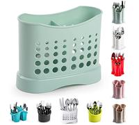 Égouttoir à couverts à 2 compartiments en plastique de haute qualité pour cuisine et maison, organiseur de rangement antirouille pour couverts et ustensiles lavés, design vert menthe 1
