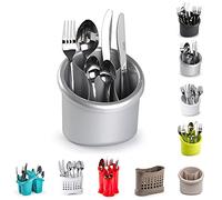 Égouttoir à couverts à 4 compartiments | Porte-ustensiles en plastique de haute qualité pour la cuisine | Organisateur d'outils de nettoyage pour la maison et la cuisine (argent - D3)