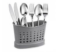 Égouttoir à couverts en plastique de qualité supérieure à 2 compartiments pour la maison et la cuisine - Antirouille - Design 1 - Argenté