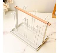 Égouttoir à tasses en fer avec poignée en hêtre, support de rangement en verre, rangement de tasses sous la table de cuisine(White)