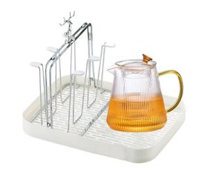 Égouttoir à tasses et porte- antidérapant peu encombrant | Finition en métal pour évier, plan de travail, table basse, extérieur, terrasse, balcon, tasses à thé, tasses à café,