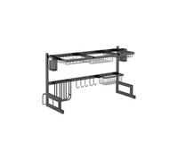 Egouttoir à vaiselle - organiseur d'évier - 8 espaces de séchage - pieds ventouses - acier inox. Noir