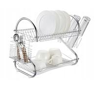 Égouttoir à vaisselle 2 couches avec cadre anti-rouille 4 couches avec cage à baguettes + support pour planche à découper en métal chromé argenté