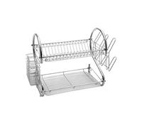 Egouttoir à Vaisselle 2 Niveaux pour 14 Assiettes avec Bac et Porte-couverts Homeline Argent