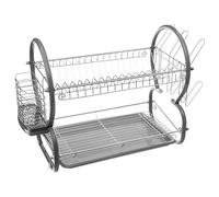 Égouttoir à Vaisselle 2 Niveaux pour 17 Assiettes, Bac et Porte-couverts,Gris