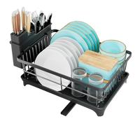 Égouttoir à Vaisselle - à 1 Niveaux, Égouttoir Vaisselle sur evier en Acier Inoxydable avec Porte-ustensiles, Egoutoire Vaisselle Cuisine Support pour ustensiles et Planche à découper