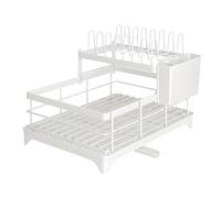 Égouttoir à vaisselle à 2 niveaux avec couvercle pour ustensiles | Support d'assiettes pour cuisine, maison, restaurant, camping-car, appartement, comptoir d'angle à l'intérieur, hôtel, ferme
