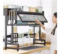 Égouttoir à vaisselle à 2 niveaux avec panier suspendu et porte-couverts - Grand égouttoir de cuisine avec support pour planche à découper - Égouttoir à vaisselle pour économiser de l'espace pour un