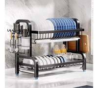 Égouttoir à vaisselle à 2 niveaux avec porte-ustensiles - Grand organisateur de cuisine pour un rangement et un séchage efficaces de l'évier - Parfait pour les petites cuisines