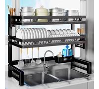 Égouttoir à vaisselle à 2 niveaux en acier inoxydable pour évier de cuisine - Gain de place - Multifonction - Solution de rangement pour comptoir de cuisine