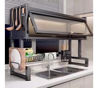 Égouttoir à vaisselle à 3 niveaux avec couvercle - Grande capacité pour assiette et support en verre, organiseur de cuisine peu encombrant pour bols et couverts, design résistant à la rouille pour un