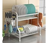 Égouttoir à vaisselle à 3 niveaux en acier inoxydable avec plateau d'égouttement et support de planche à découper - Organiseur de cuisine peu encombrant pour des solutions de séchage et de rangement