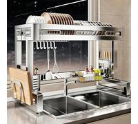 Égouttoir à Vaisselle à Poser sur l'évier, en Acier Inoxydable 304, pour Plusieurs ustensiles de Cuisine, Organisation du Plan de Travail, Gain de Place, pour Assiettes, Verres, Couverts (Un