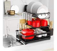 Égouttoir à vaisselle à trois niveaux pour plan de travail, grand égouttoir à vaisselle auto-videur, résistant à la rouille.