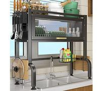 Égouttoir à vaisselle au-dessus de l'évier - Organiseur de cuisine de grande capacité et étagère de rangement pour le séchage des bols, assiettes, tasses - Gain de place, résistant à la rouille