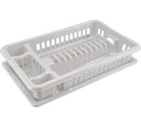 Égouttoir à vaisselle avec bac d’égouttement - 2 compartiments range-couverts - Jusqu’à 12 assiettes - 43×27×8cm - Coloris aléatoire (bleu ou gris) - Fabriqué en Italie - M home by Mazzei Mondex